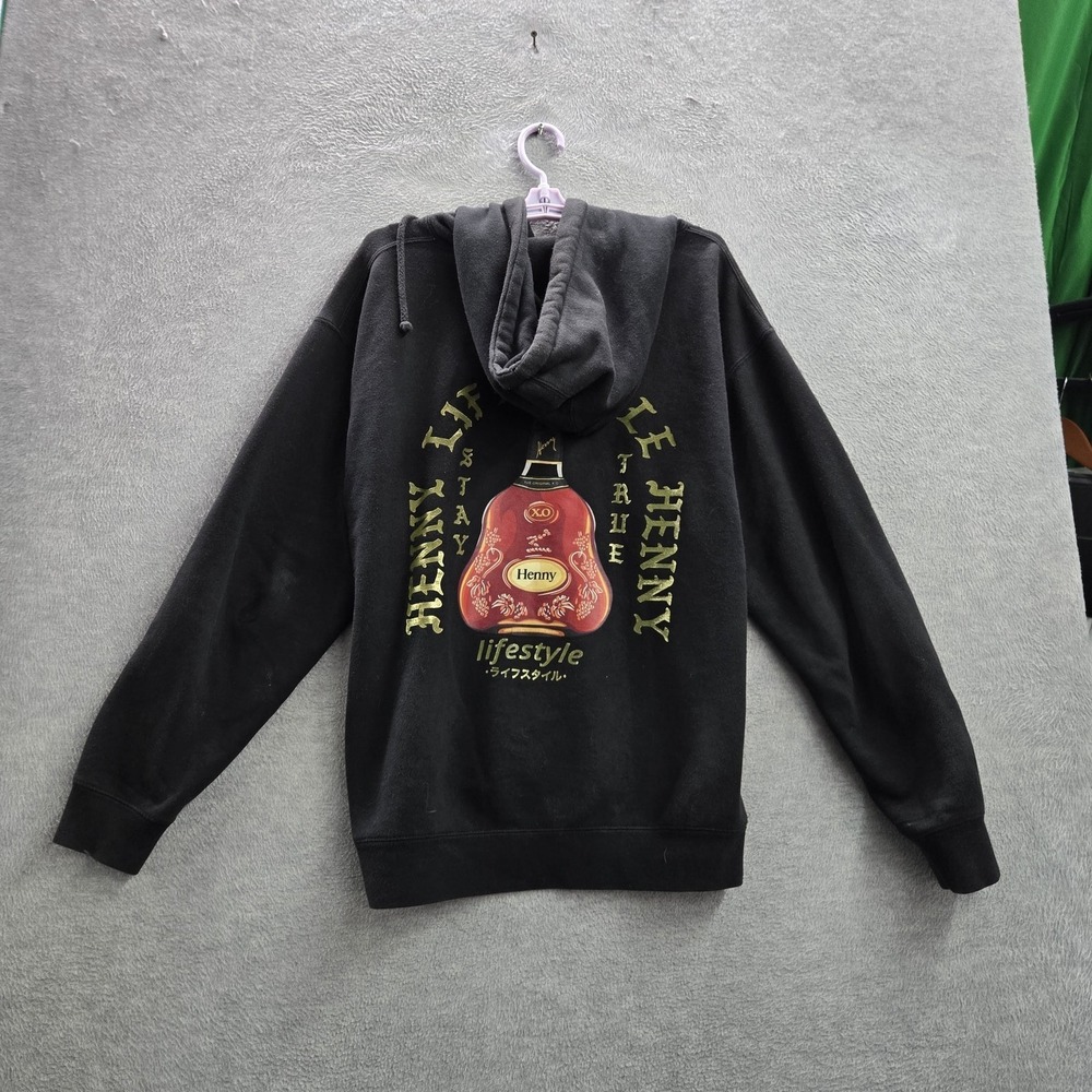 Henny x Lifestyle Men Hoodie M Black Fleece Gold Foil Liquor Bottle Streetwear